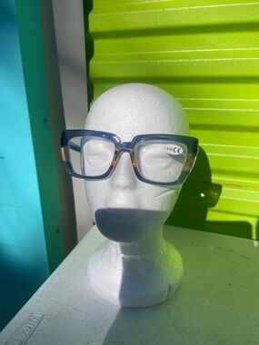 Blue Accent Square Reading Glasses - +3.00